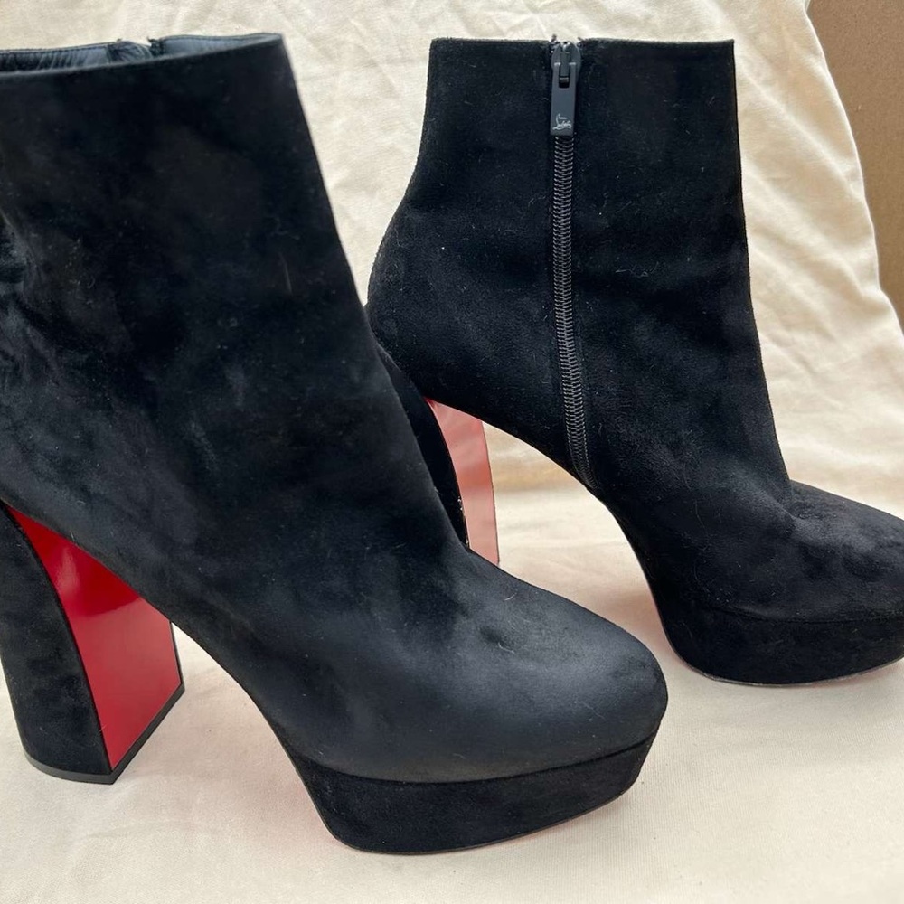 Christian Louboutin Black and Red Heeled Boots